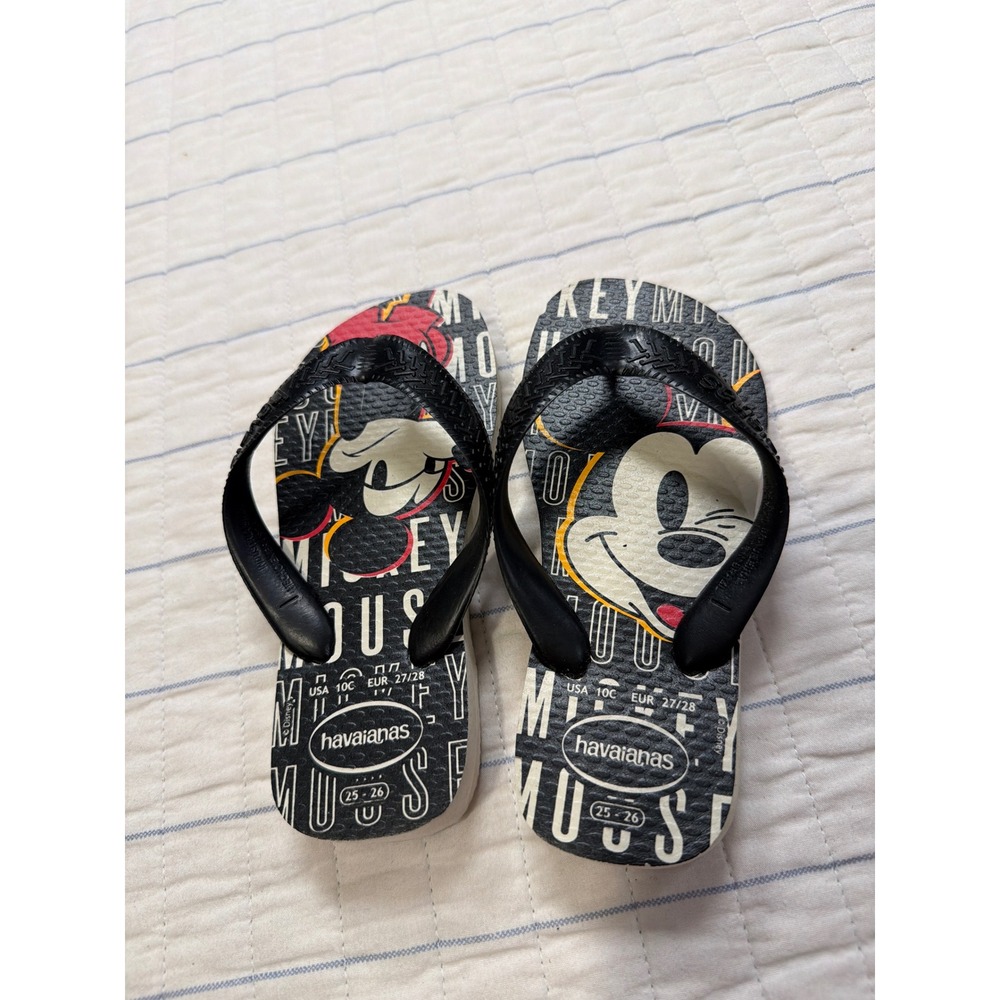Havaianas Kids Mickey Mouse Flip Flops Black White Red Disney Sandals Size‎ 10C